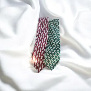 Kenneth Cole Burgundy and Teal Patterned Ties